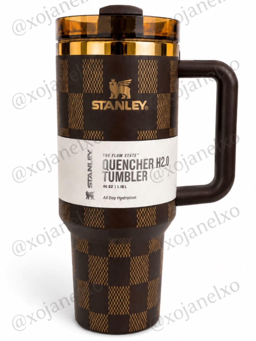 Stanley Checkered Chocolate Brown Quencher Tumbler with Handle NEW
